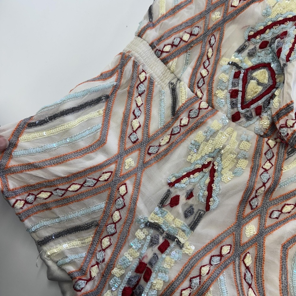 Parker Romper Womens Small White Sequin Silk Geometric Boho Festival - Picture 11 of 12